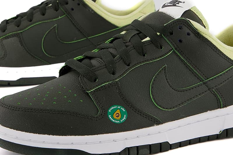 Nike Dunk Low Avocado sticker nutrition facts mesh shopping bag green white olive fruit release info