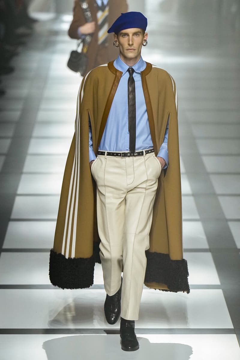 Gucci x adidas Unveils Fall 2022 Collection Blazers Jackets Pants Knitwear Latex Trefoil Three Strips Midi Dresses Leather Skirts Corduroy Chiffon Sportswear German Label Luxury Fashion Lookbook Plaid Monogram Pinstripe Patterns Peak Wide Lapel Hats Accessories Blue Yellow  