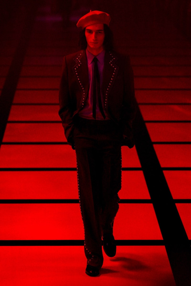 Gucci x adidas Unveils Fall 2022 Collection Blazers Jackets Pants Knitwear Latex Trefoil Three Strips Midi Dresses Leather Skirts Corduroy Chiffon Sportswear German Label Luxury Fashion Lookbook Plaid Monogram Pinstripe Patterns Peak Wide Lapel Hats Accessories Blue Yellow  