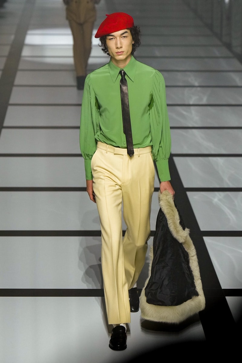 Gucci x adidas Unveils Fall 2022 Collection Blazers Jackets Pants Knitwear Latex Trefoil Three Strips Midi Dresses Leather Skirts Corduroy Chiffon Sportswear German Label Luxury Fashion Lookbook Plaid Monogram Pinstripe Patterns Peak Wide Lapel Hats Accessories Blue Yellow  