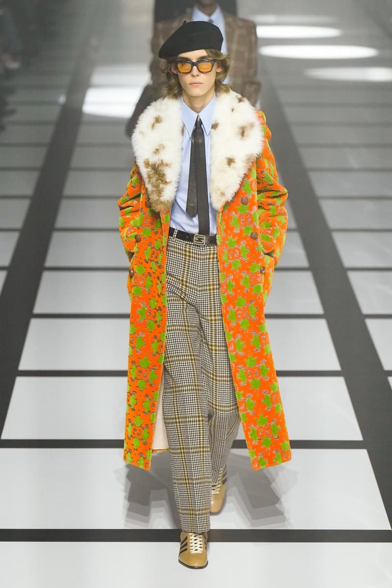 Gucci x adidas Unveils Fall 2022 Collection Blazers Jackets Pants Knitwear Latex Trefoil Three Strips Midi Dresses Leather Skirts Corduroy Chiffon Sportswear German Label Luxury Fashion Lookbook Plaid Monogram Pinstripe Patterns Peak Wide Lapel Hats Accessories Blue Yellow  