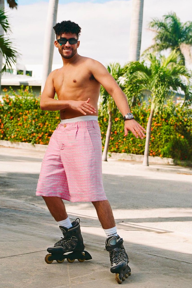 bad bunny in pink dress Wears a His First Jacquemus Campaign Bad Bunny  @allures November