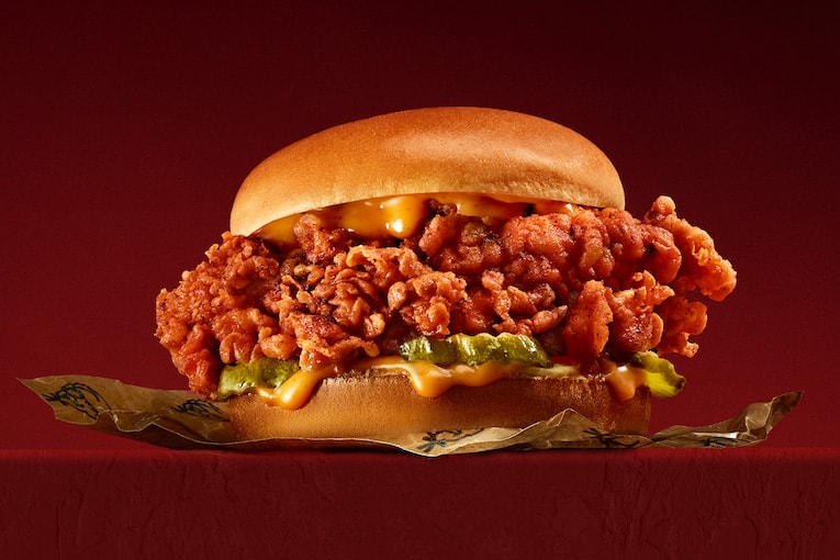 KFC Kentucky Scorcher Chicken Sandwich with Milk 2 Go Scoville level of 13,500 Carolina Reaper Canada 