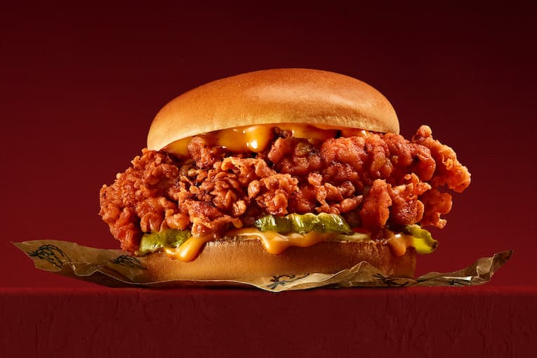 KFC Kentucky Scorcher Chicken Sandwich with Milk 2 Go Scoville level of 13,500 Carolina Reaper Canada