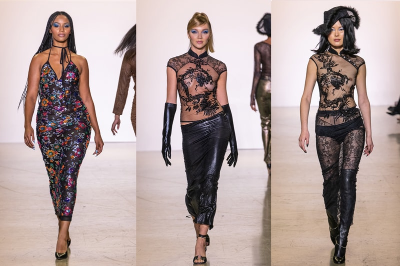 new york fashion week fall winter 2022 dresses kylie jenner runway spring studios asian jade digital asset dress lace dragon floral serenity