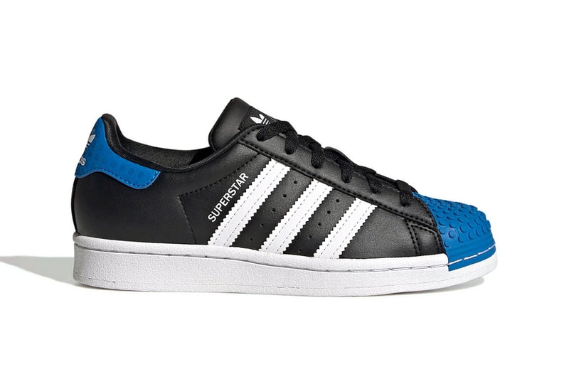 Lego adidas Originals superstar shoes brick tiles side leather red blue black white recycled content gx3382 gy3324 release info news