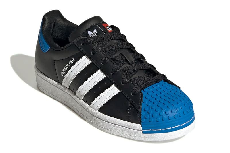 Lego adidas Originals superstar shoes brick tiles side leather red blue black white recycled content gx3382 gy3324 release info news