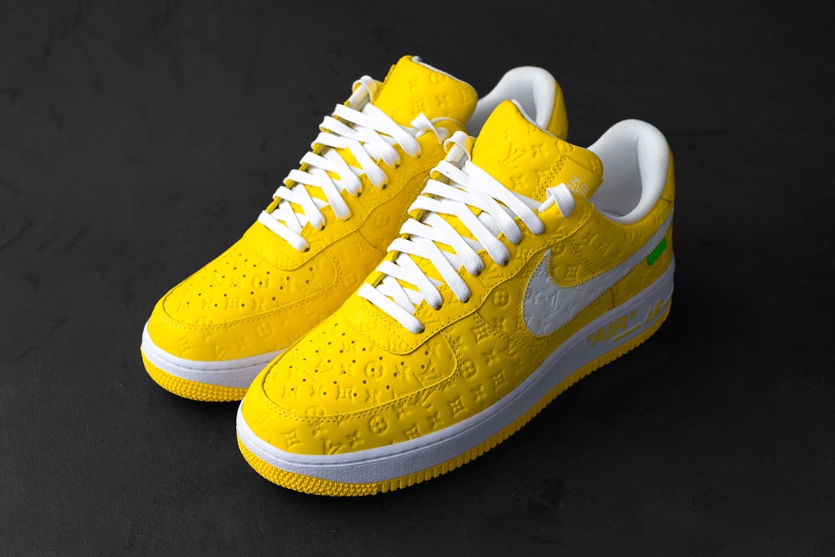 Louis Vuitton Virgil Abloh Nike Air Force 1 Yellow Collaboraton Images English Sole