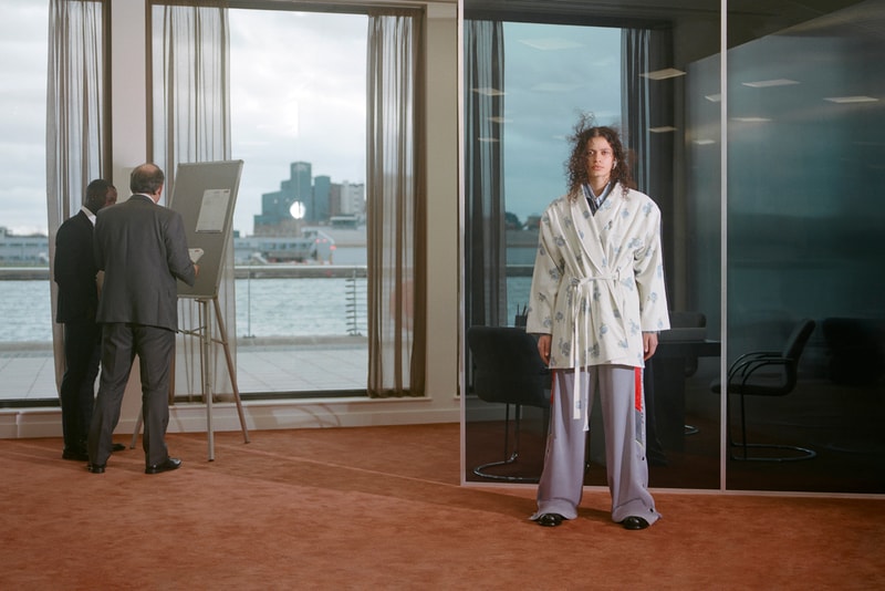 Martine Rose Fall/Winter 2022 Collection London Fashion Week Lookbook Granny Bed Sheets Sustainable Deadstock Materials Vintage Knickers Leather COVID Pandemic Work From Home Suits Tailoring