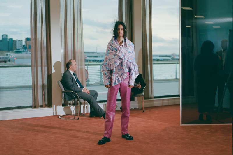 Martine Rose Fall/Winter 2022 Collection London Fashion Week Lookbook Granny Bed Sheets Sustainable Deadstock Materials Vintage Knickers Leather COVID Pandemic Work From Home Suits Tailoring