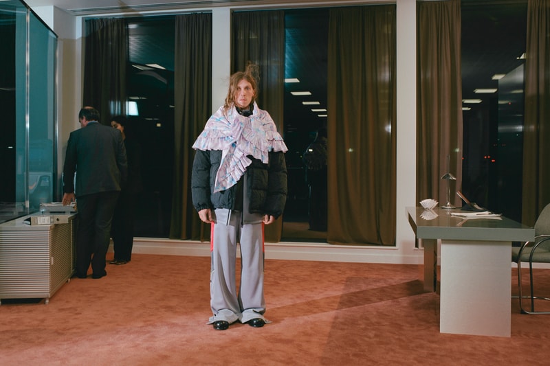 Martine Rose Fall/Winter 2022 Collection London Fashion Week Lookbook Granny Bed Sheets Sustainable Deadstock Materials Vintage Knickers Leather COVID Pandemic Work From Home Suits Tailoring