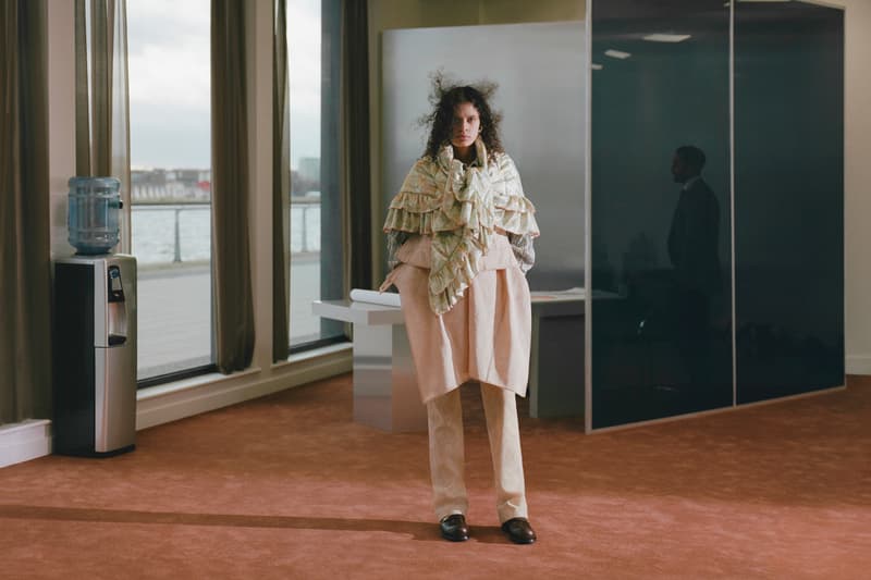 Martine Rose Fall/Winter 2022 Collection London Fashion Week Lookbook Granny Bed Sheets Sustainable Deadstock Materials Vintage Knickers Leather COVID Pandemic Work From Home Suits Tailoring