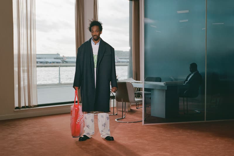 Martine Rose Fall/Winter 2022 Collection London Fashion Week Lookbook Granny Bed Sheets Sustainable Deadstock Materials Vintage Knickers Leather COVID Pandemic Work From Home Suits Tailoring