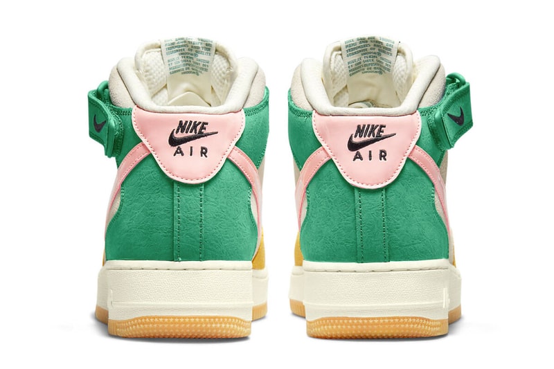 Nike Air Force 1 Mid Coconut Milk Official Look pink patent leather green yellow pebbled suede orange coconut milk spring plant buds release info price DR0158 100130 usd