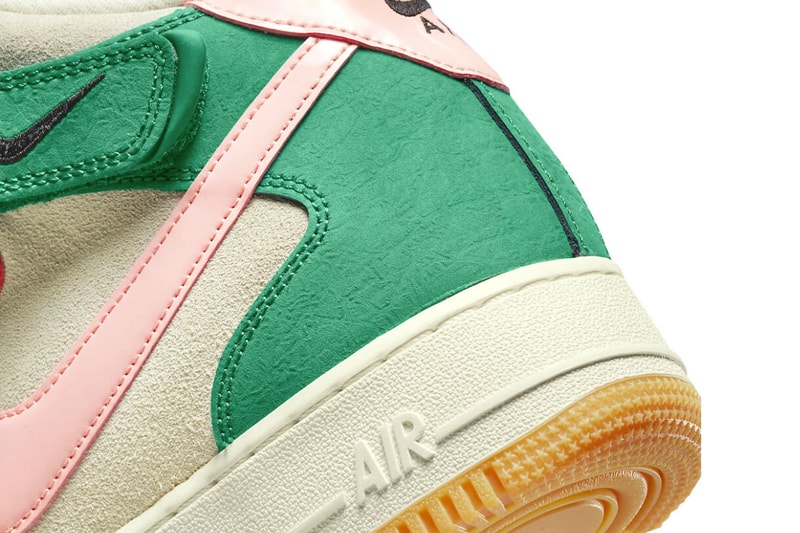 Nike Air Force 1 Mid Coconut Milk Official Look pink patent leather green yellow pebbled suede orange coconut milk spring plant buds release info price DR0158 100130 usd
