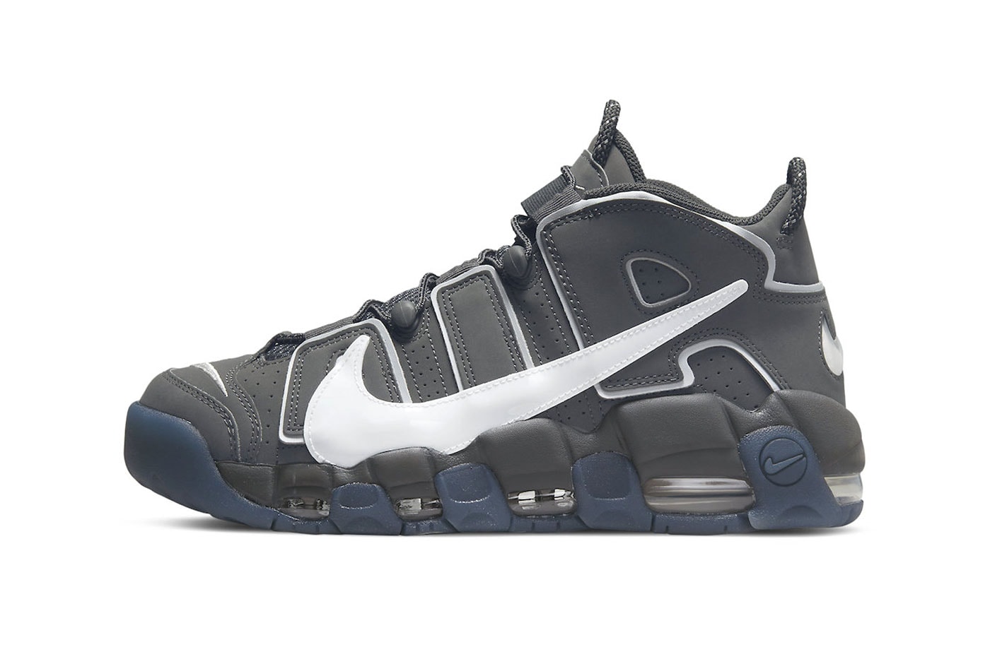 Nike Air More Uptempo Copy Paste patent leather 3m reflective laces Iron Grey White Smoke Grey Anthracite price release info news  