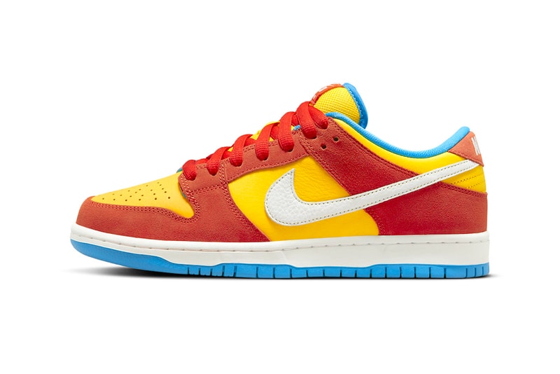 Nike SB Dunk Low Bart Simpson Official Look Release Info BQ6817-602 Date Buy Price Habanero Red White Blue Hero