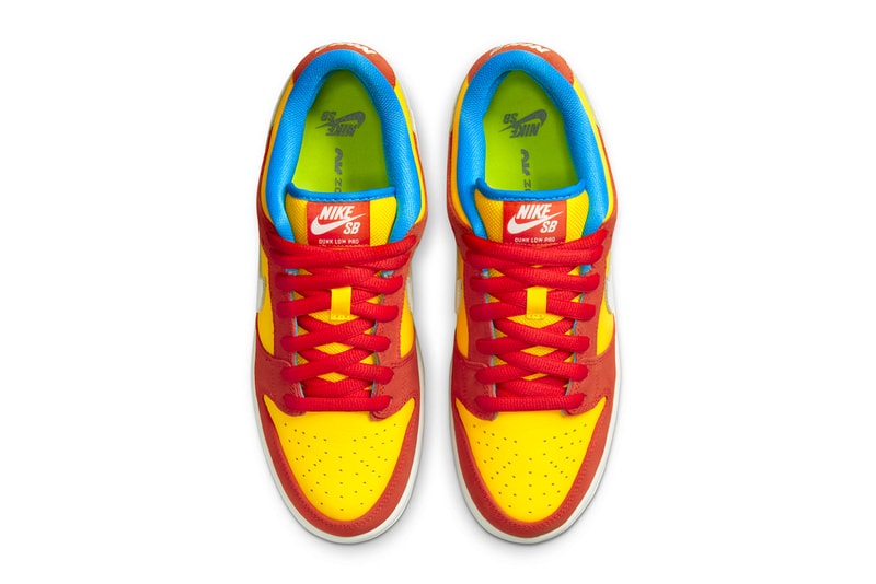 Nike SB Dunk Low Bart Simpson Official Look Release Info BQ6817-602 Date Buy Price Habanero Red White Blue Hero
