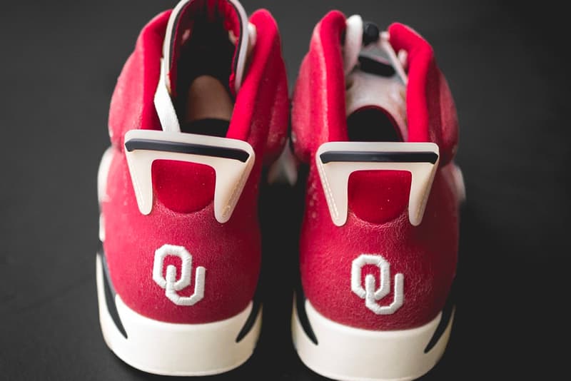 oklahoma sooners air jordan 6 pe crimson white chenille photos info cracked leather