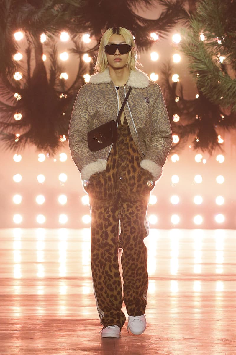 Palm Angels FW22 California LA Francesco Ragazzi animal prints rhinestone glitter tracksuits  shearling jackets tracksuit bands cardigan jackets leather pajamas bathrobe palm motifs flames stars lookbook runway show images