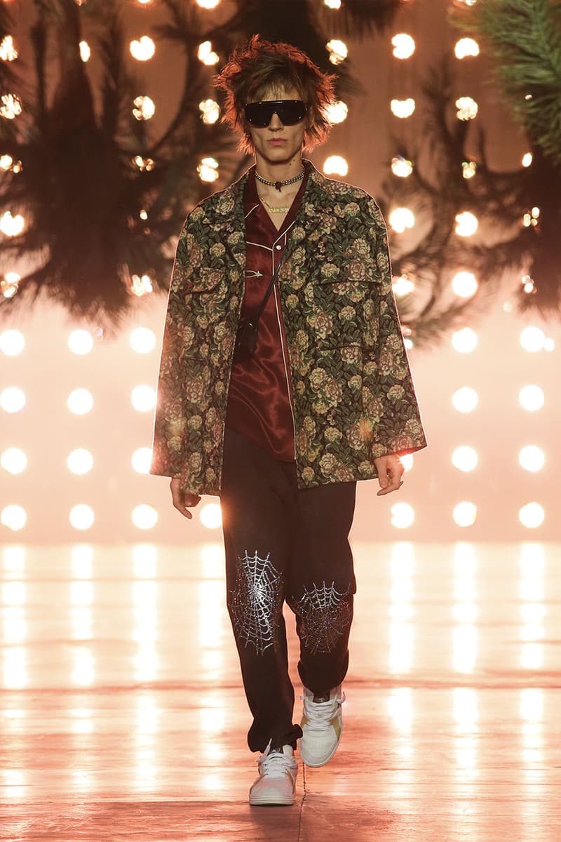 Palm Angels FW22 California LA Francesco Ragazzi animal prints rhinestone glitter tracksuits  shearling jackets tracksuit bands cardigan jackets leather pajamas bathrobe palm motifs flames stars lookbook runway show images