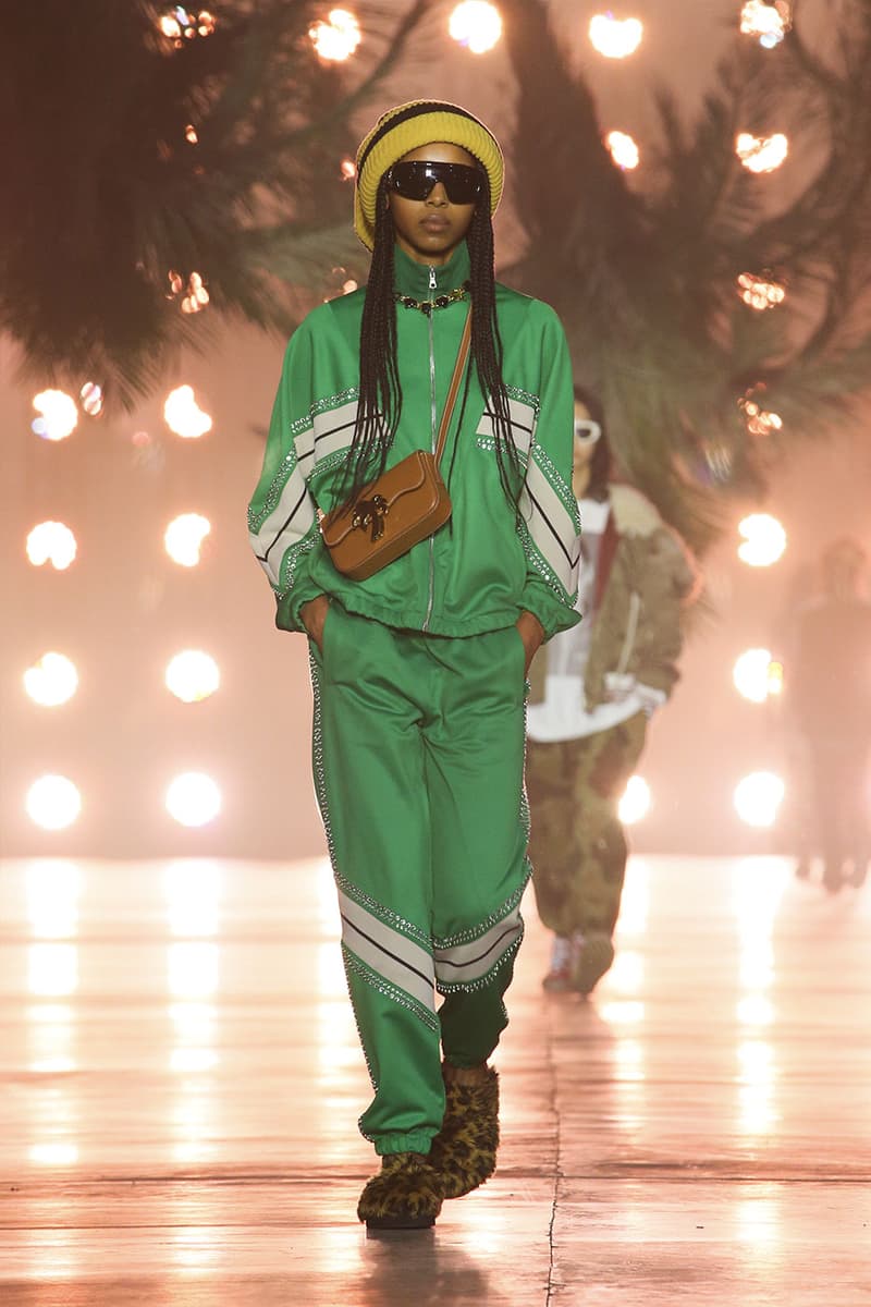 Palm Angels FW22 California LA Francesco Ragazzi animal prints rhinestone glitter tracksuits  shearling jackets tracksuit bands cardigan jackets leather pajamas bathrobe palm motifs flames stars lookbook runway show images