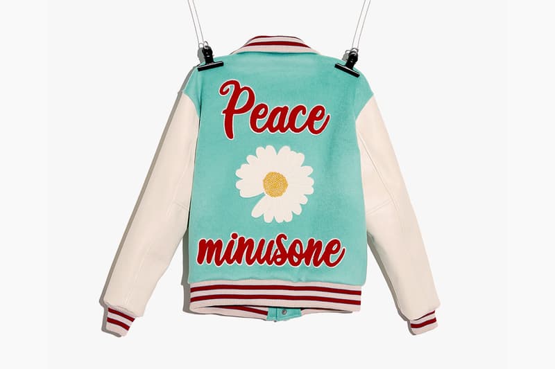 peaceminusone g dragon varsity jacket sweatpants flower towel daisy brooch epoxy sticker release info