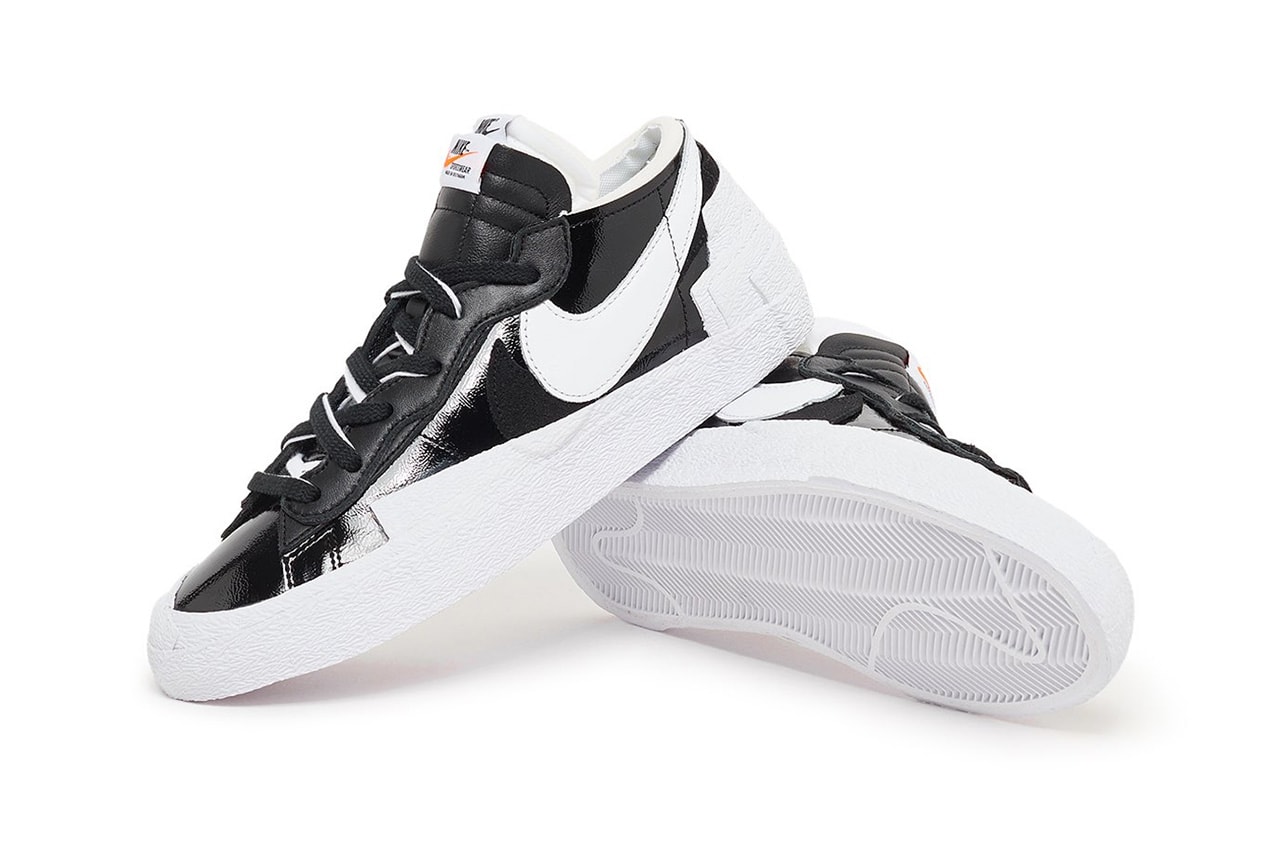 sacai nike blazer low black white glossy uppers patent leather release info date store list buying guide photos price