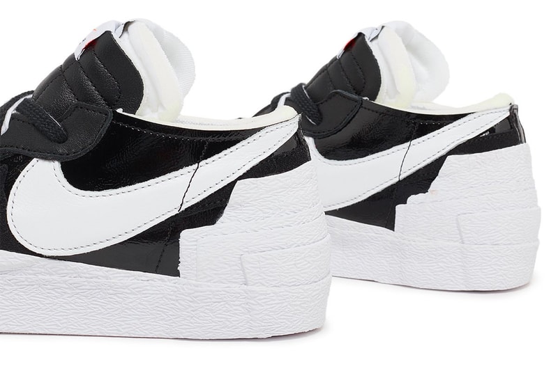 sacai nike blazer low black white glossy uppers patent leather release info date store list buying guide photos price