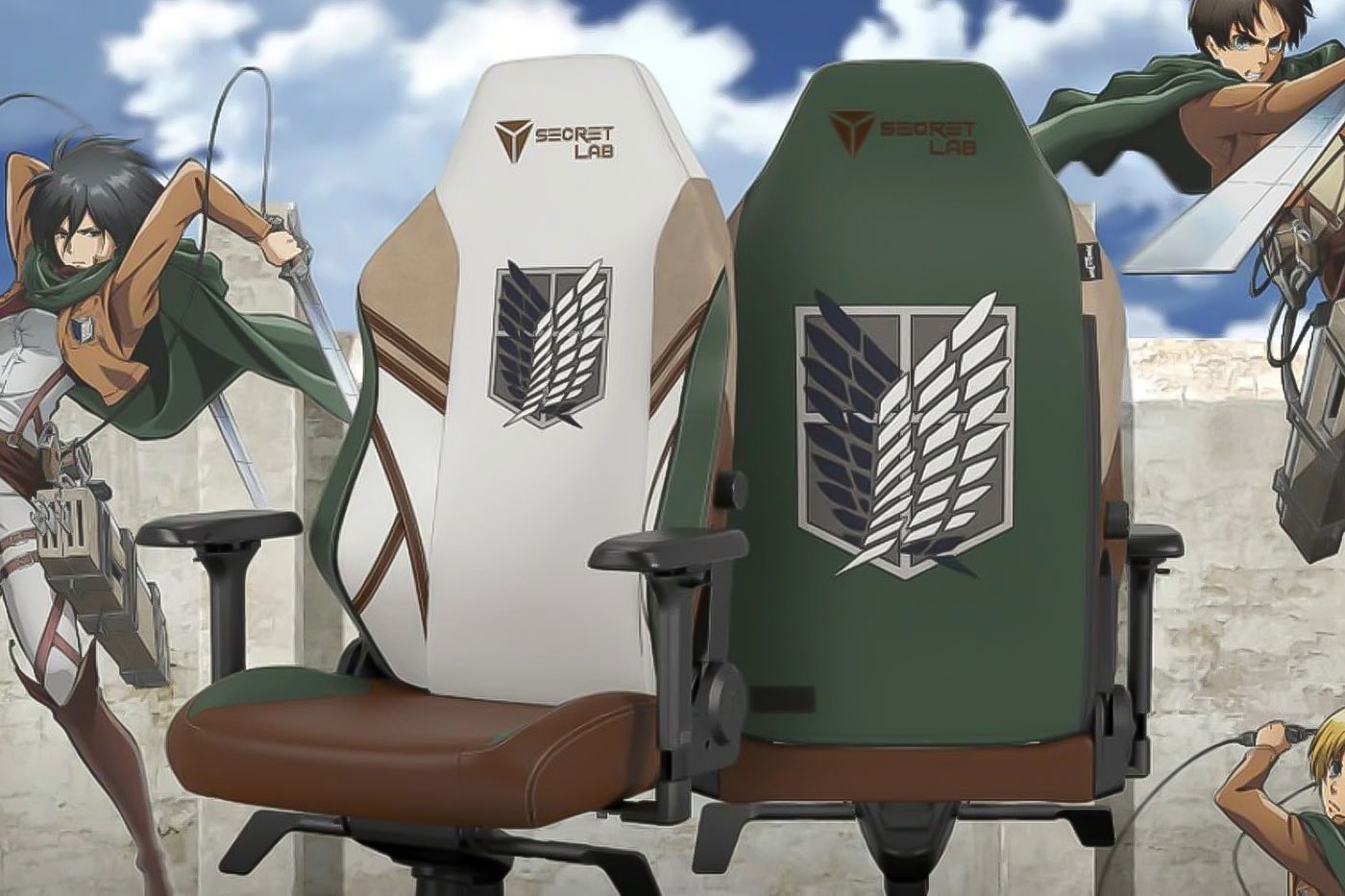 Атака на Титанов Игровое кресло Secretlab скаутов с вышивкой полка, набор салфеток из искусственной кожи, коричневый, белый, зеленый, информация о выпуске