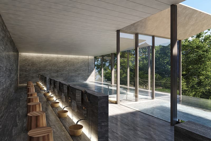 snow peak japan headquarters office field suite spa kengo kuma opening details onsen reservations