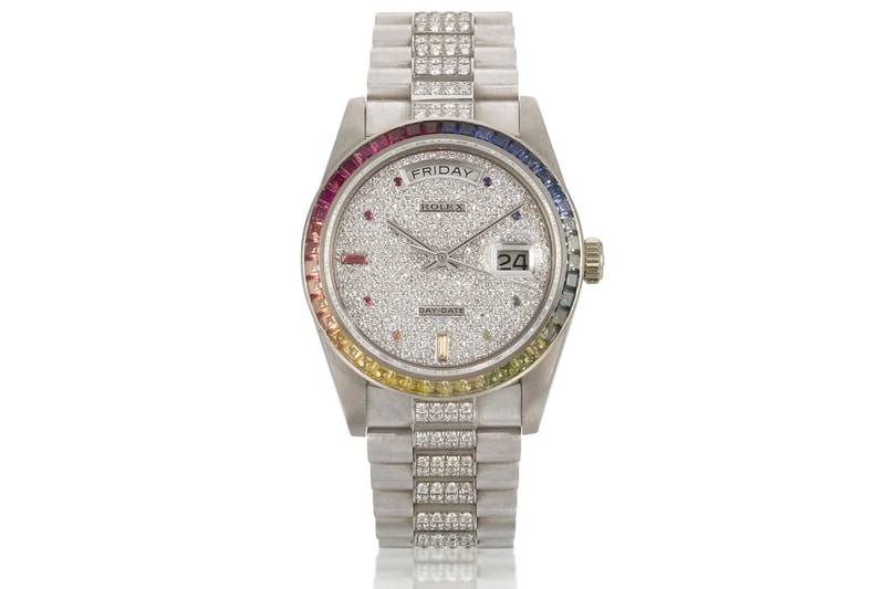 Sothebys Watches White gold diamond sapphire Rolex Day-Date Rainbow Khanjar 18059 diamonds auctions luxury Oman Khanjar