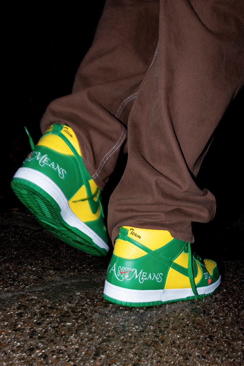 Supreme Nike SB Dunk High Spring Summer 2022 Collab Release Info Date Buy Price By Any Means Black White Varsity Red Navy Red Varsity Maize Pine Green