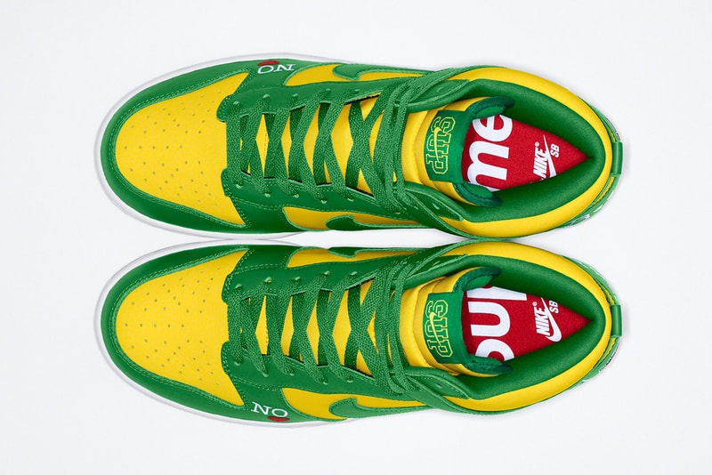 Supreme Nike SB Dunk High Spring Summer 2022 Collab Release Info Date Buy Price By Any Means Black White Varsity Red Navy Red Varsity Maize Pine Green