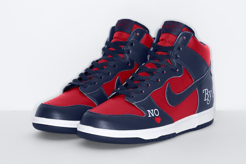 Supreme Nike SB Dunk High Spring Summer 2022 Collab Release Info Date Buy Price By Any Means Black White Varsity Red Navy Red Varsity Maize Pine Green