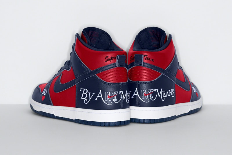 Supreme Nike SB Dunk High Spring Summer 2022 Collab Release Info Date Buy Price By Any Means Black White Varsity Red Navy Red Varsity Maize Pine Green
