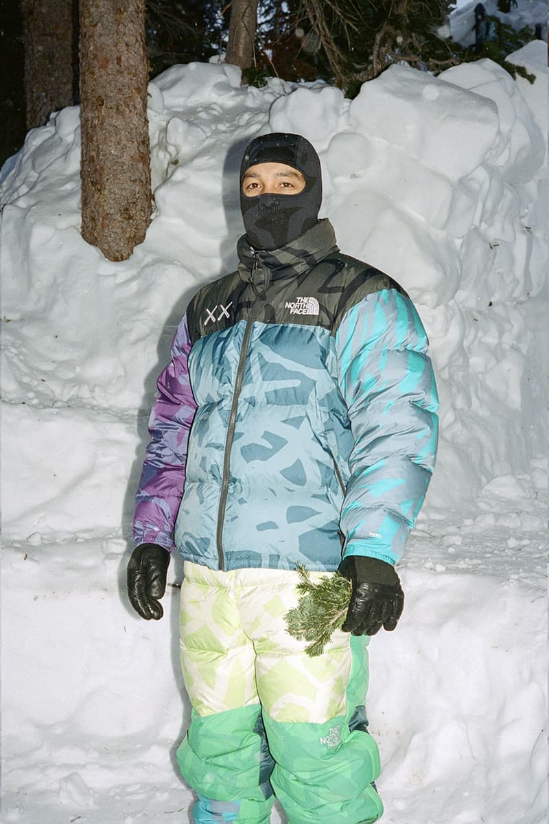 KAWS The North Face XX KAWS Lookbook Marc o malley snow jacket exploration nuptse balaclava action shots price february 17 date release info