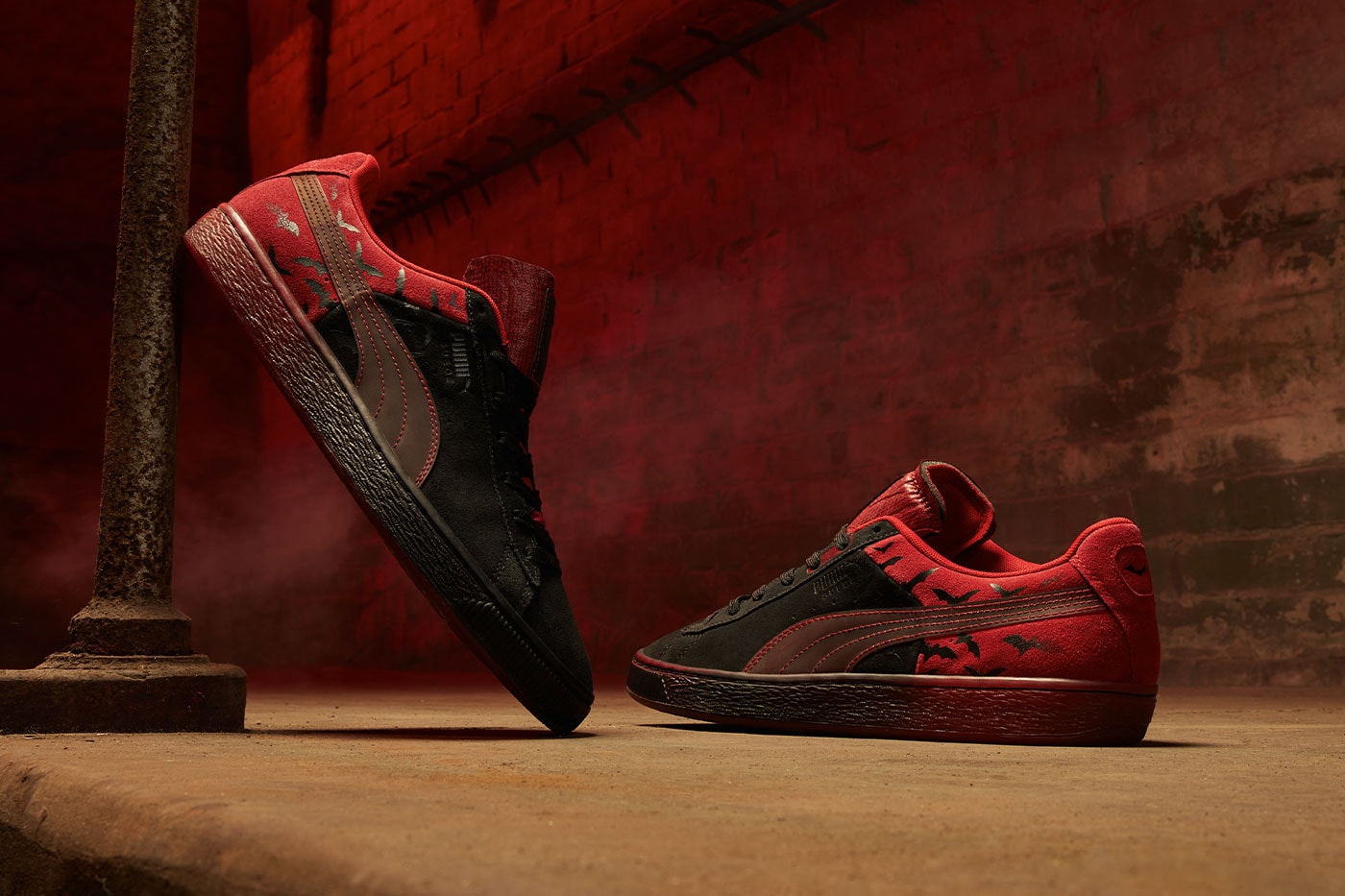 PUMA and DC Comics Join Forces for a Limited Edition Batman Collection robert pattinson warner bros. gotham city puma suede fierce 2 rs-x silhouette mayze court rider batman ultra future z 