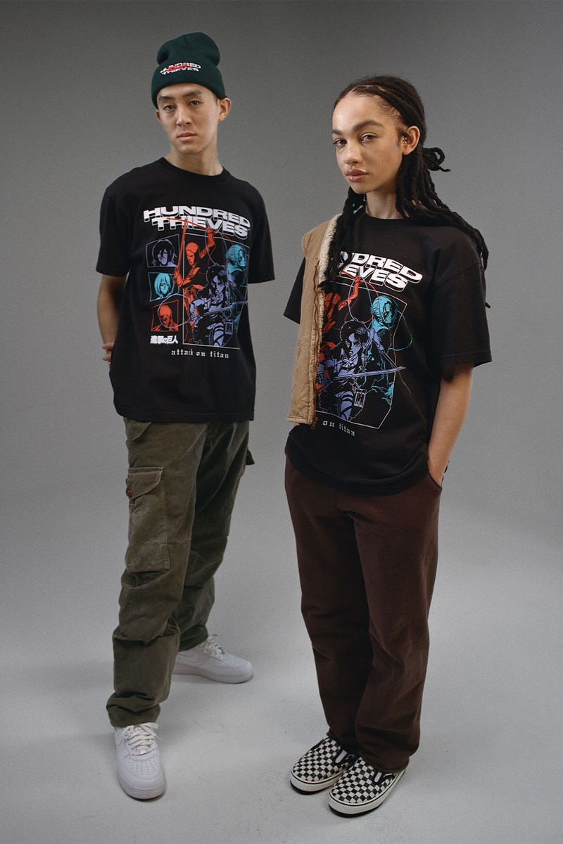 100 Thieves Attack on Titan AoT levi eren mikasa artwork graphics tees t shirts hoodies collared jacket gaming anime manga release info price date