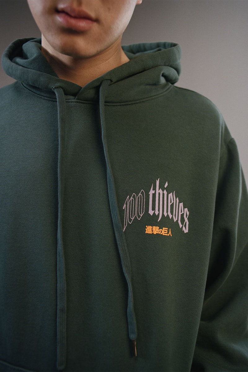 100 Thieves Attack on Titan AoT levi eren mikasa artwork graphics tees t shirts hoodies collared jacket gaming anime manga release info price date
