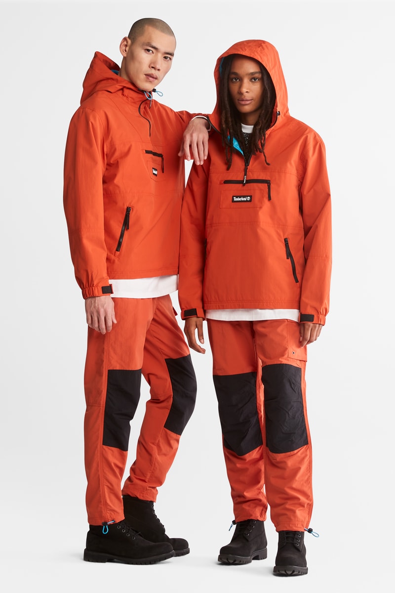Timberland Performance-Driven Performance Wear Casual Outdoor Archive Collection Thuan Tran ONLUNCHBREAK Campaign Lookbook Creative Agency Orange Black Water-Resistant Water-Repellent Shell Recycled Nylon Apparel Outerwear Climbing Jogger Hoodies Archive T-Shirts Windbreakers Long-Sleeves Anorak Bold Colors Punchy Colorways Nylon Genderless Gender-Inclusive Unisex Gender-Fluid Eurohike Boot Collection Nubuck