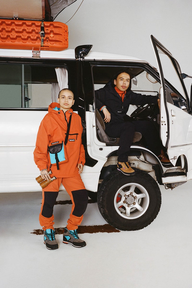 Timberland Performance-Driven Performance Wear Casual Outdoor Archive Collection Thuan Tran ONLUNCHBREAK Campaign Lookbook Creative Agency Orange Black Water-Resistant Water-Repellent Shell Recycled Nylon Apparel Outerwear Climbing Jogger Hoodies Archive T-Shirts Windbreakers Long-Sleeves Anorak Bold Colors Punchy Colorways Nylon Genderless Gender-Inclusive Unisex Gender-Fluid Eurohike Boot Collection Nubuck