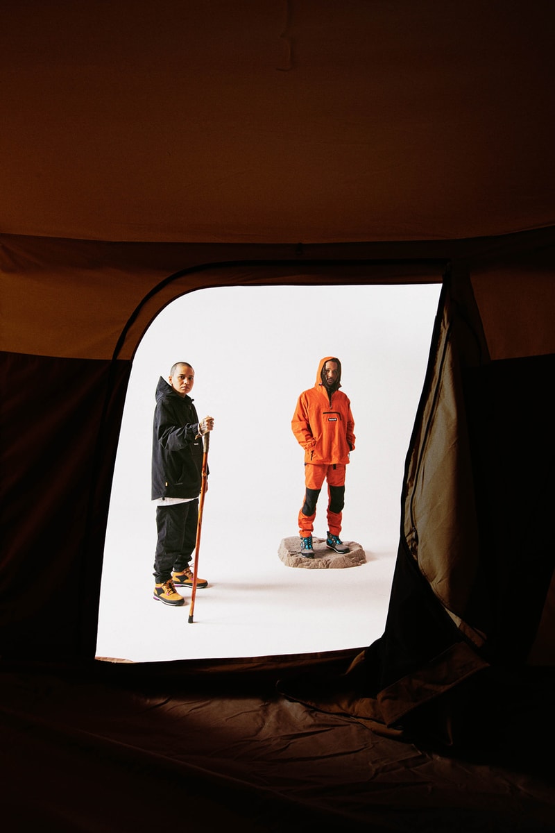 Timberland Performance-Driven Performance Wear Casual Outdoor Archive Collection Thuan Tran ONLUNCHBREAK Campaign Lookbook Creative Agency Orange Black Water-Resistant Water-Repellent Shell Recycled Nylon Apparel Outerwear Climbing Jogger Hoodies Archive T-Shirts Windbreakers Long-Sleeves Anorak Bold Colors Punchy Colorways Nylon Genderless Gender-Inclusive Unisex Gender-Fluid Eurohike Boot Collection Nubuck