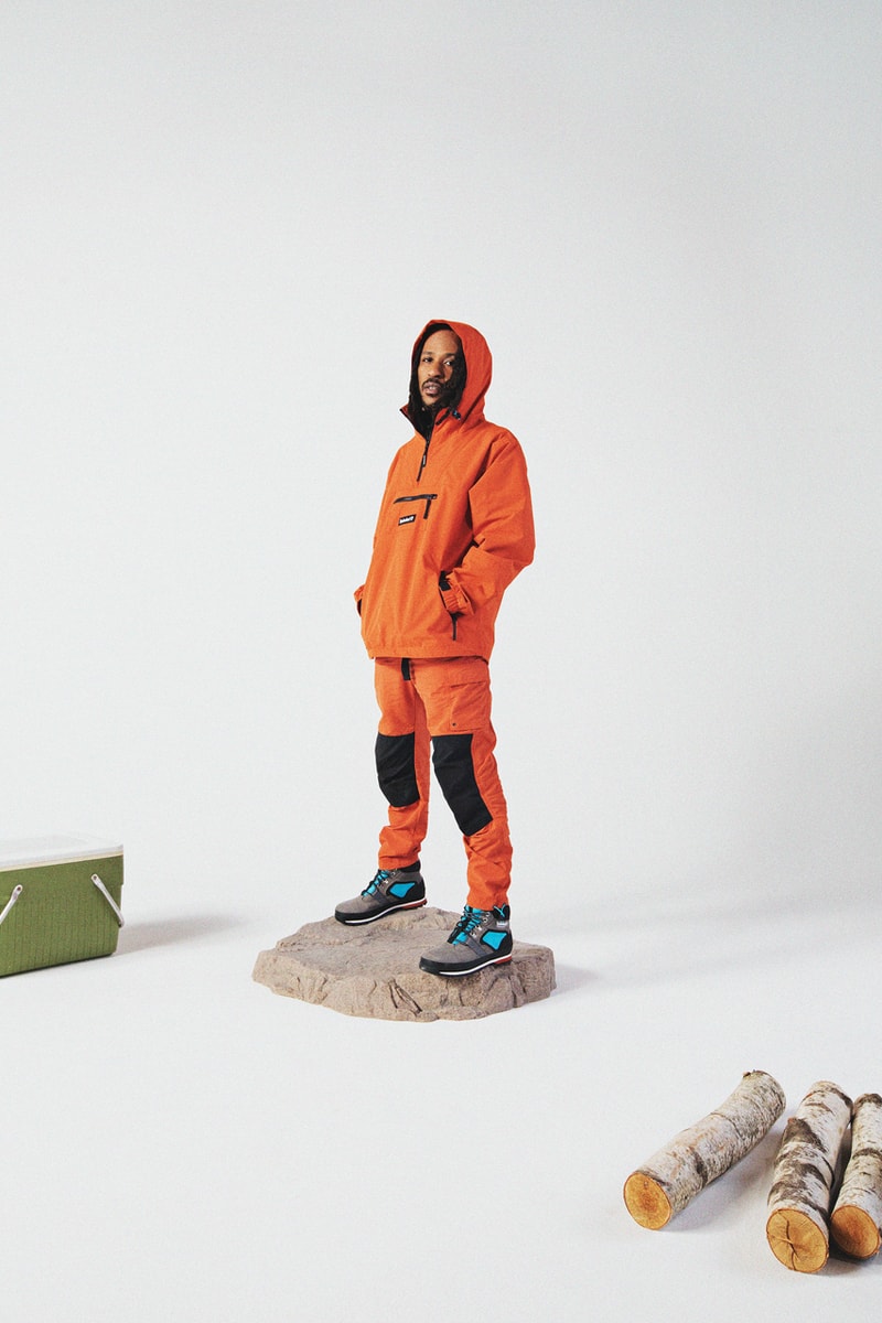 Timberland Performance-Driven Performance Wear Casual Outdoor Archive Collection Thuan Tran ONLUNCHBREAK Campaign Lookbook Creative Agency Orange Black Water-Resistant Water-Repellent Shell Recycled Nylon Apparel Outerwear Climbing Jogger Hoodies Archive T-Shirts Windbreakers Long-Sleeves Anorak Bold Colors Punchy Colorways Nylon Genderless Gender-Inclusive Unisex Gender-Fluid Eurohike Boot Collection Nubuck