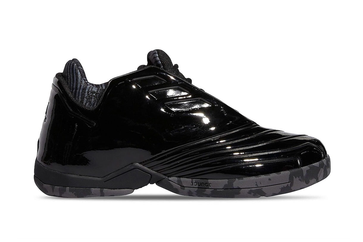 adidas T-Mac 2 Restomod Black Patent  HR1905 Official Look basketball leather bounce torsion system three stripe mesh march 19 130 usd release date info images