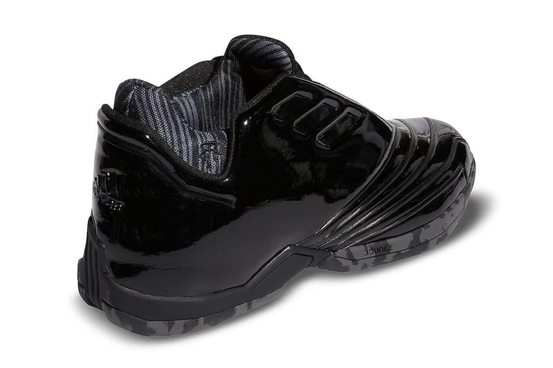 adidas T-Mac 2 Restomod Black Patent  HR1905 Official Look basketball leather bounce torsion system three stripe mesh march 19 130 usd release date info images