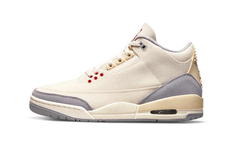 Air Jordan 3 Muslin Official Look Release Info DH7139-100 Date Buy Price University Red Cement Grey Sail