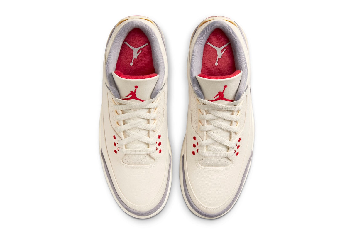 Air Jordan 3 Muslin Official Look Release Info DH7139-100 Date Buy Price University Red Cement Grey Sail