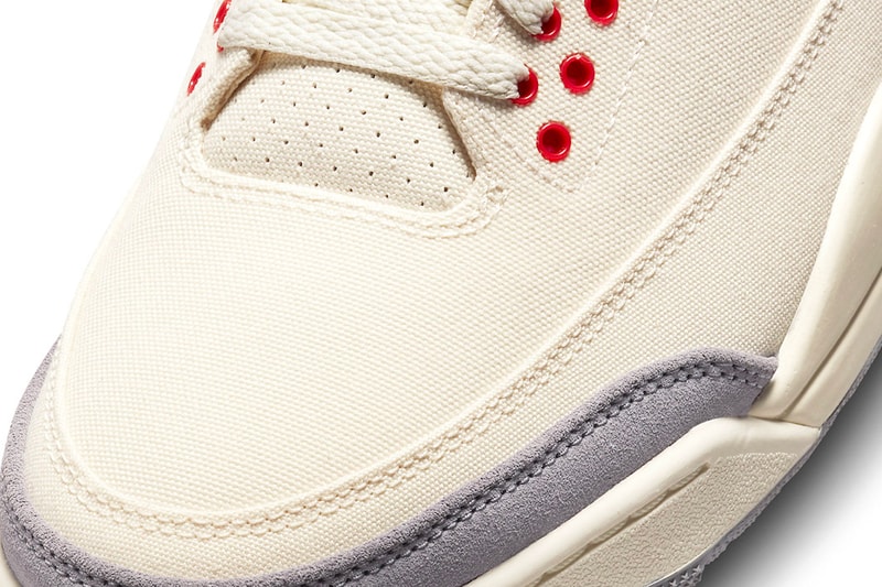 Air Jordan 3 Muslin Official Look Release Info DH7139-100 Date Buy Price University Red Cement Grey Sail