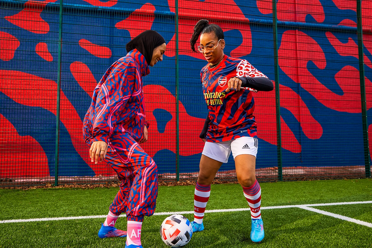adidas arsenal football soccer women's stella mccartney collection release details information ultraboost 22 prematch jersey leopard print